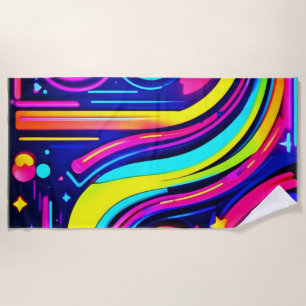Neon Dreams: A Psychedelic Digital Odyssey Beach Towel