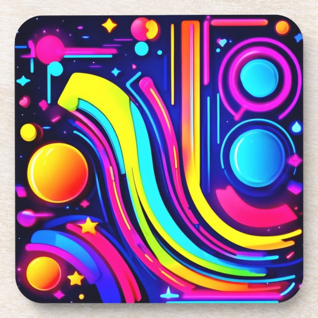 Neon Dreams: A Psychedelic Digital Odyssey Coaster (Front)