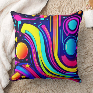 Neon Dreams: A Psychedelic Digital Odyssey Cushion
