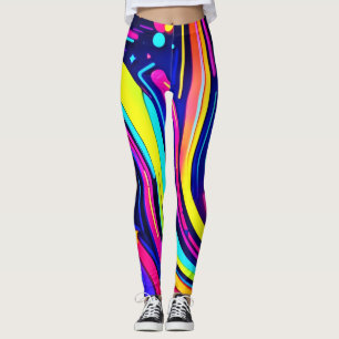 Neon Dreams: A Psychedelic Digital Odyssey Leggings