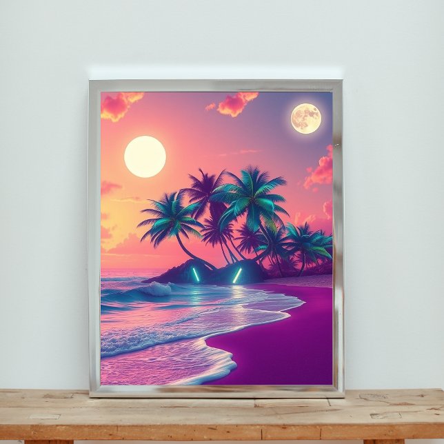 Neon Dreams: A Serene Tropical Beach Sunset Poster (Creator Uploaded)