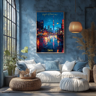 Neon Dreams of Tokyo - Shimmering City Reflections Poster