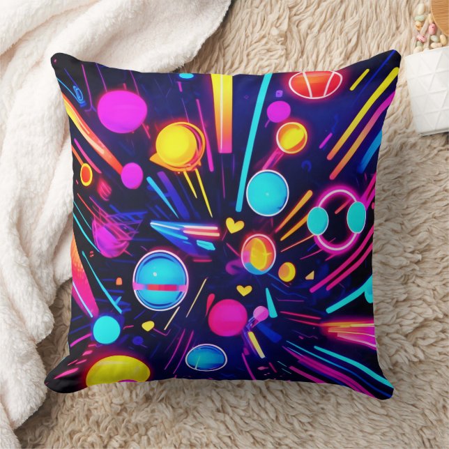 Neon Dreams - Psychedelic Shapes & Colours Cushion (Blanket)