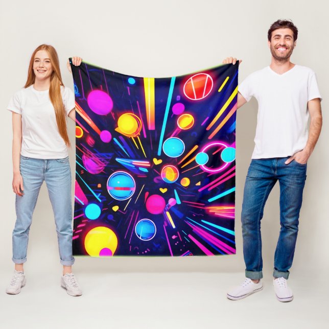 Neon Dreams - Psychedelic Shapes & Colours Fleece Blanket (In Situ)