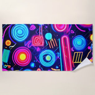 Neon Dreamscape: A Vibrant Abstract Art Beach Towel