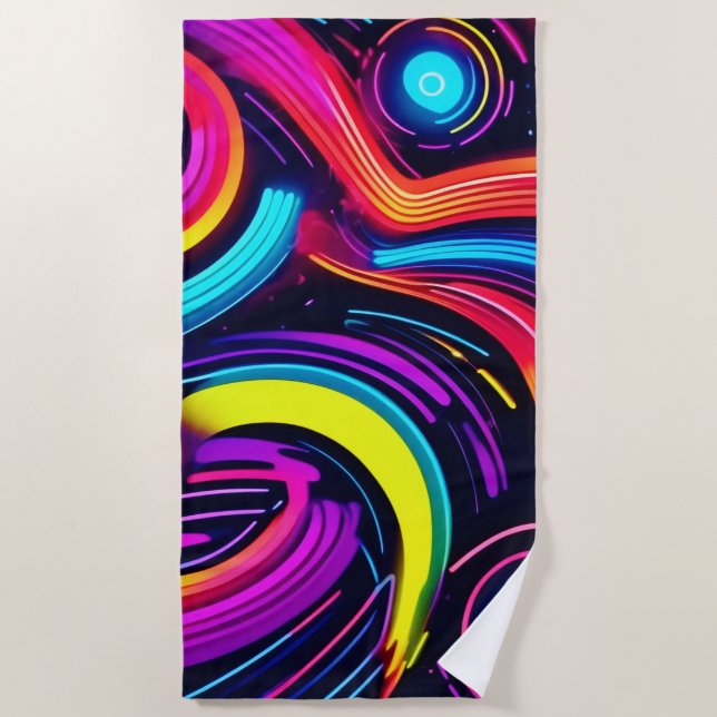 Neon Dreamscape Art Beach Towel (Front)