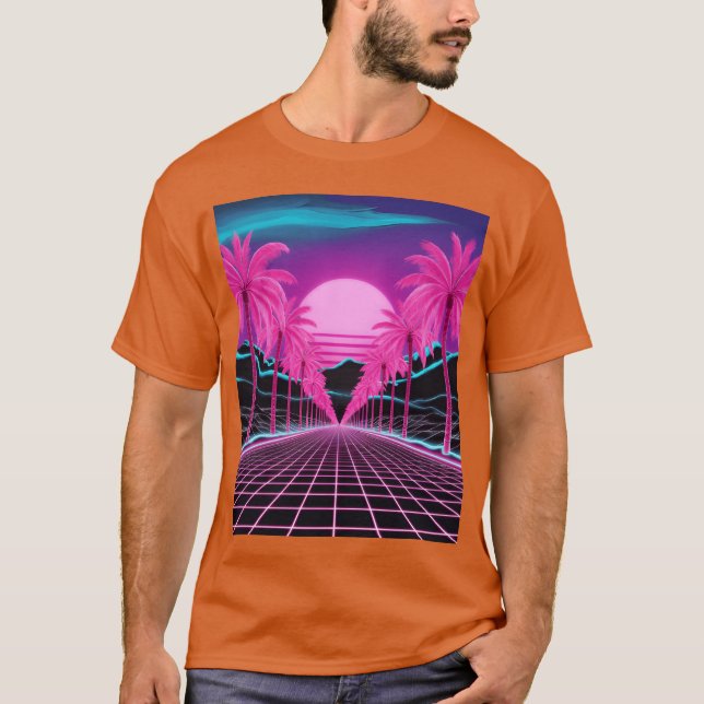 Neon Dreamscape RetroFuturistic Synthwave Sunset v T-Shirt (Front)