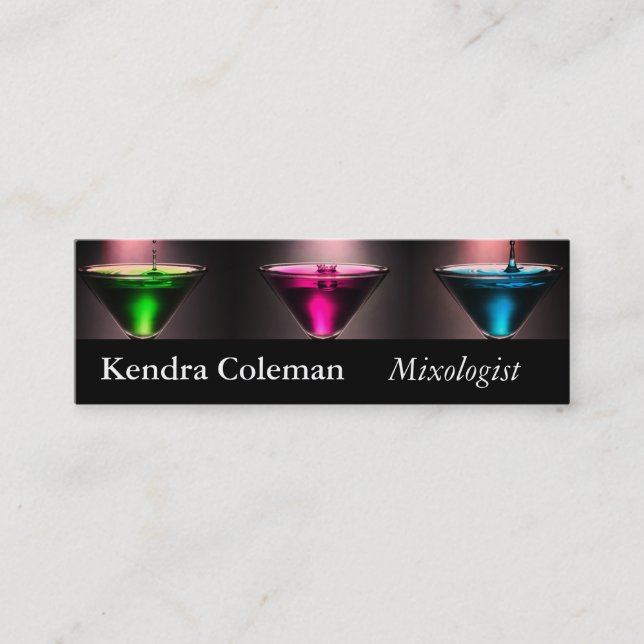 Neon Drinks Mixologist Bartender  Mini Business Card (Front)