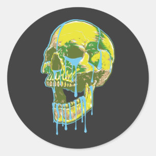 Neon Dripping Skull Illustration – Bold Grunge Art Classic Round Sticker