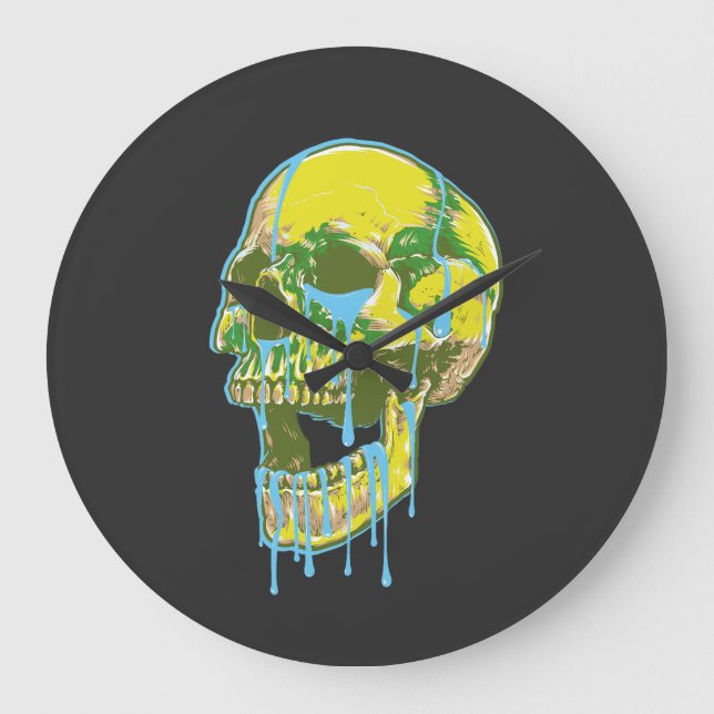 Neon Dripping Skull Illustration – Bold Grunge Art Large Clock (Front)