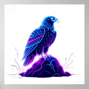 Neon Eagle on Glowing Rock – Cyberpunk Style Poster