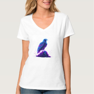 Neon Eagle on Glowing Rock – Cyberpunk Style T-Shirt
