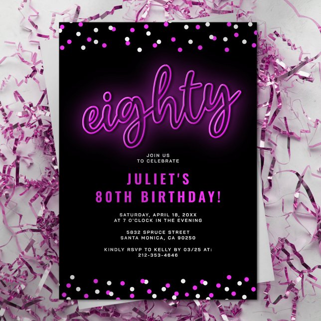 Neon Eighty Birthday Party Invitation (Creator Uploaded)