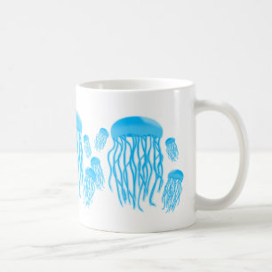 Neon Electric Blue Jellyfish Family Coffee Mug