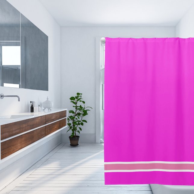 Neon Electric Fucshia with Pink Stripe  Shower Curtain (Creator Uploaded)