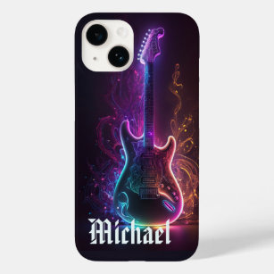 Neon Electric Guitar Music Personalised Name Case-Mate iPhone 14 Case
