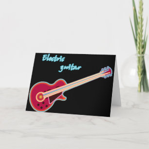 Neon Electric Guitar Retro 80s Rock Music Card