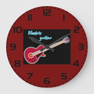 Neon Electric Guitar Retro 80s Rock Music Large Clock