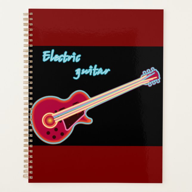 Neon Electric Guitar Retro 80s Rock Music Planner (Front)