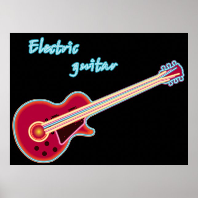 Neon Electric Guitar Retro 80s Rock Music Poster (Front)