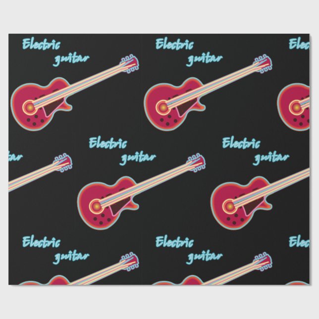 Neon Electric Guitar Retro 80s Rock Music Wrapping Paper (Flat)
