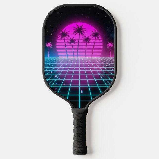 Neon Electric Palms Retro Vaporwave Custom Pickleb Pickleball Paddle (Front)
