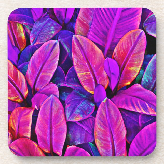 Neon Elegance Vivid Leaf Radiance Coaster (Front)