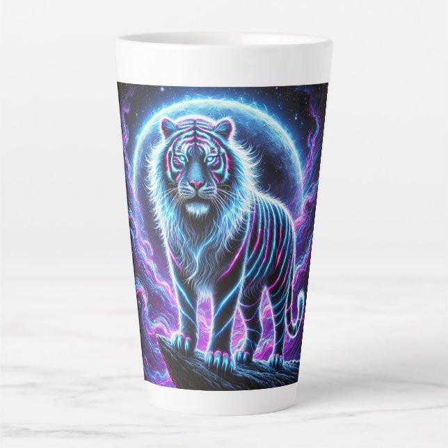 Neon Energy Tiger Latte Mug Design. (Front)