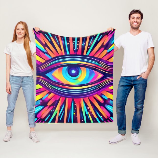 Neon Eye of the Cosmos Fleece Blanket (In Situ)