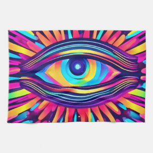 Neon Eye of the Cosmos Tea Towel