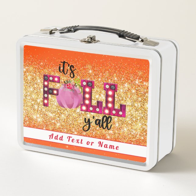 Neon Fall Autumn Customise Text and Colour Metal Lunch Box (Front)