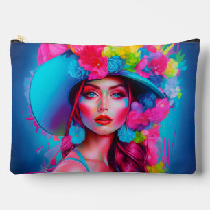 Neon Fantasy Floral Portrait  Accessory Pouch