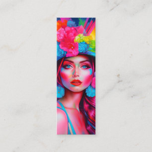 Neon Fantasy Floral Portrait Bookmark  Mini Business Card