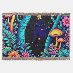 Neon Fantasy Forest Night Glow Design Throw Blanket