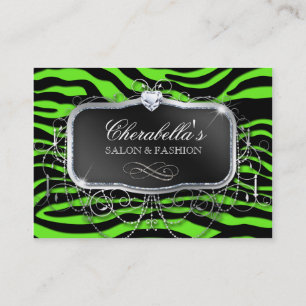 Neon Fashion Salon Zebra Glitter Green Modern Business Card