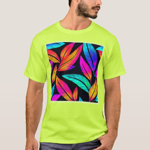 Neon Feather Pattern Vibrant Art T-Shirt