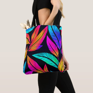Neon Feather Pattern Vibrant Art Tote Bag