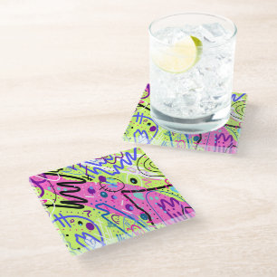 Neon Feelings Abstract Art Glass Coaster