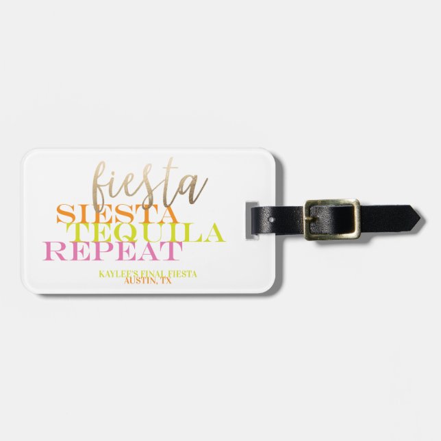 Neon Final Fiesta Bachelorette Customisable Luggage Tag (Front Horizontal)