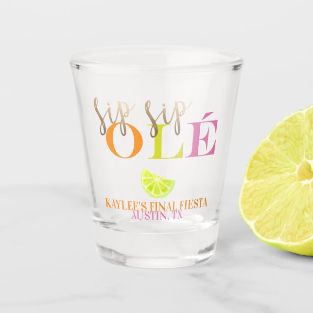 Neon Final Fiesta Sip Sip Ole Bachelorette Favour Shot Glass (Front)