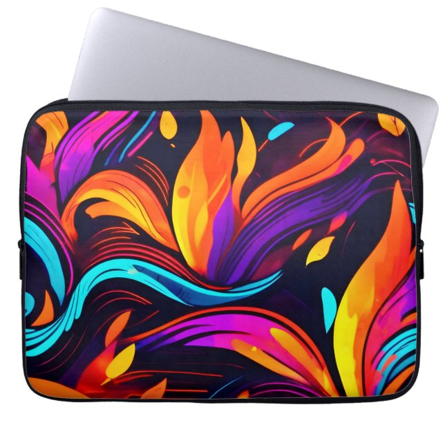 Neon Fire Design with Fiery Icons Laptop Sleeve (Front)