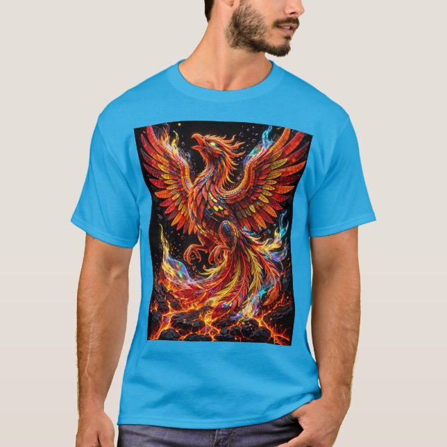Neon Fire Phoenix Mosaic design T-Shirt (Front)