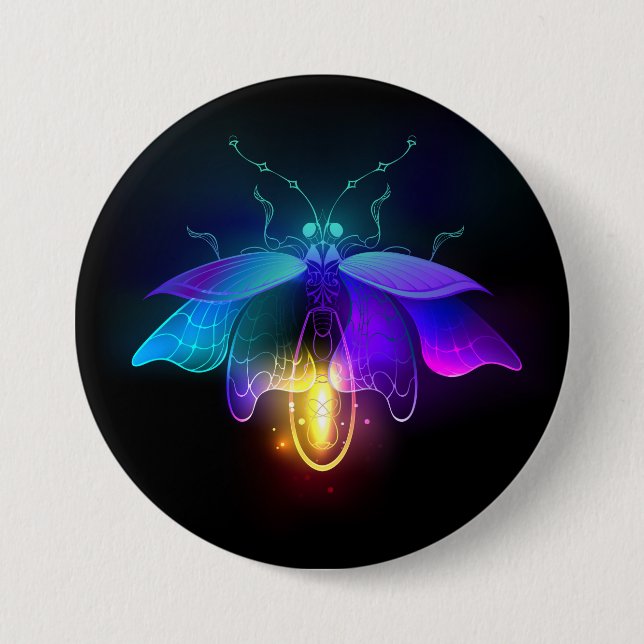 Neon Firefly on black 7.5 Cm Round Badge (Front)