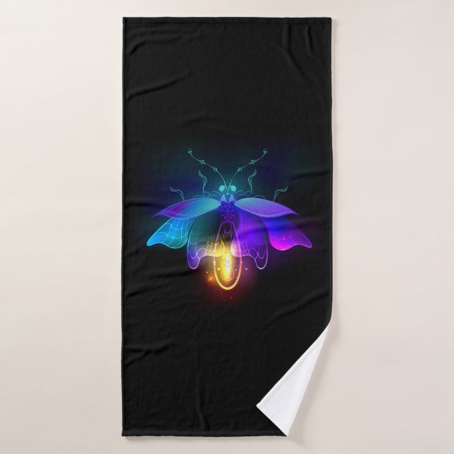 Neon Firefly on black Bath Towel (Bath Towel)