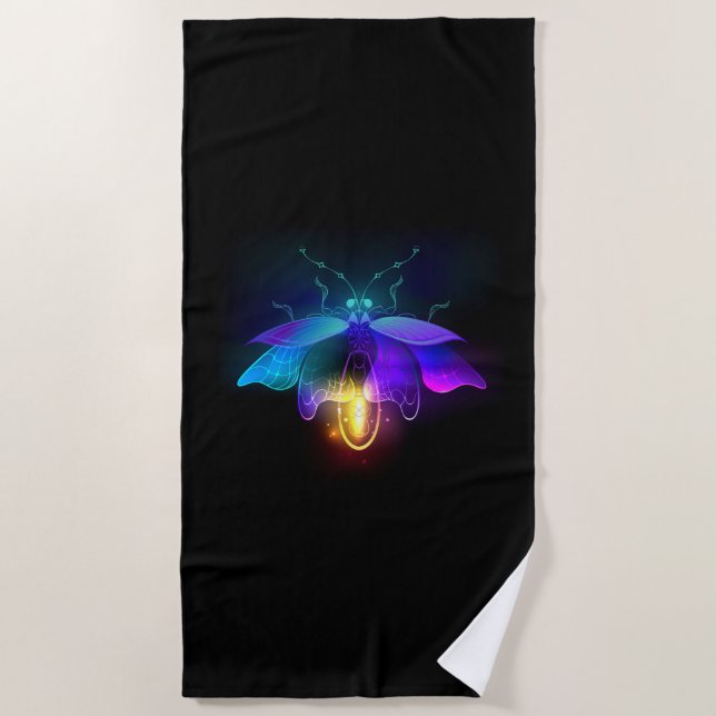 Neon Firefly on black Beach Towel (Front)