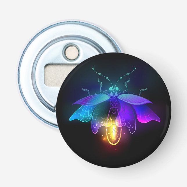 Neon Firefly on black Bottle Opener (Front)