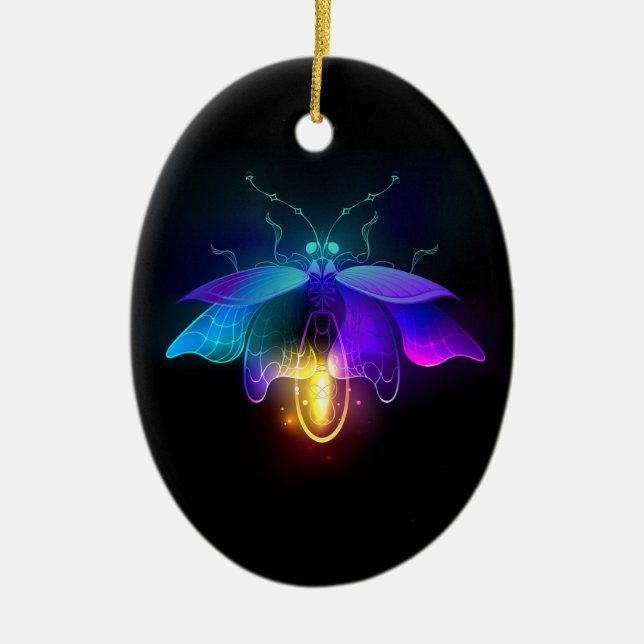 Neon Firefly on black Ceramic Tree Decoration (Front)