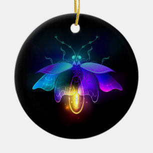 Neon Firefly on black Ceramic Tree Decoration
