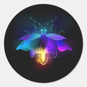 Neon Firefly on black Classic Round Sticker