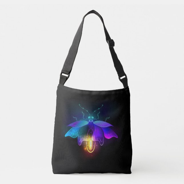 Neon Firefly on black Crossbody Bag (Front)